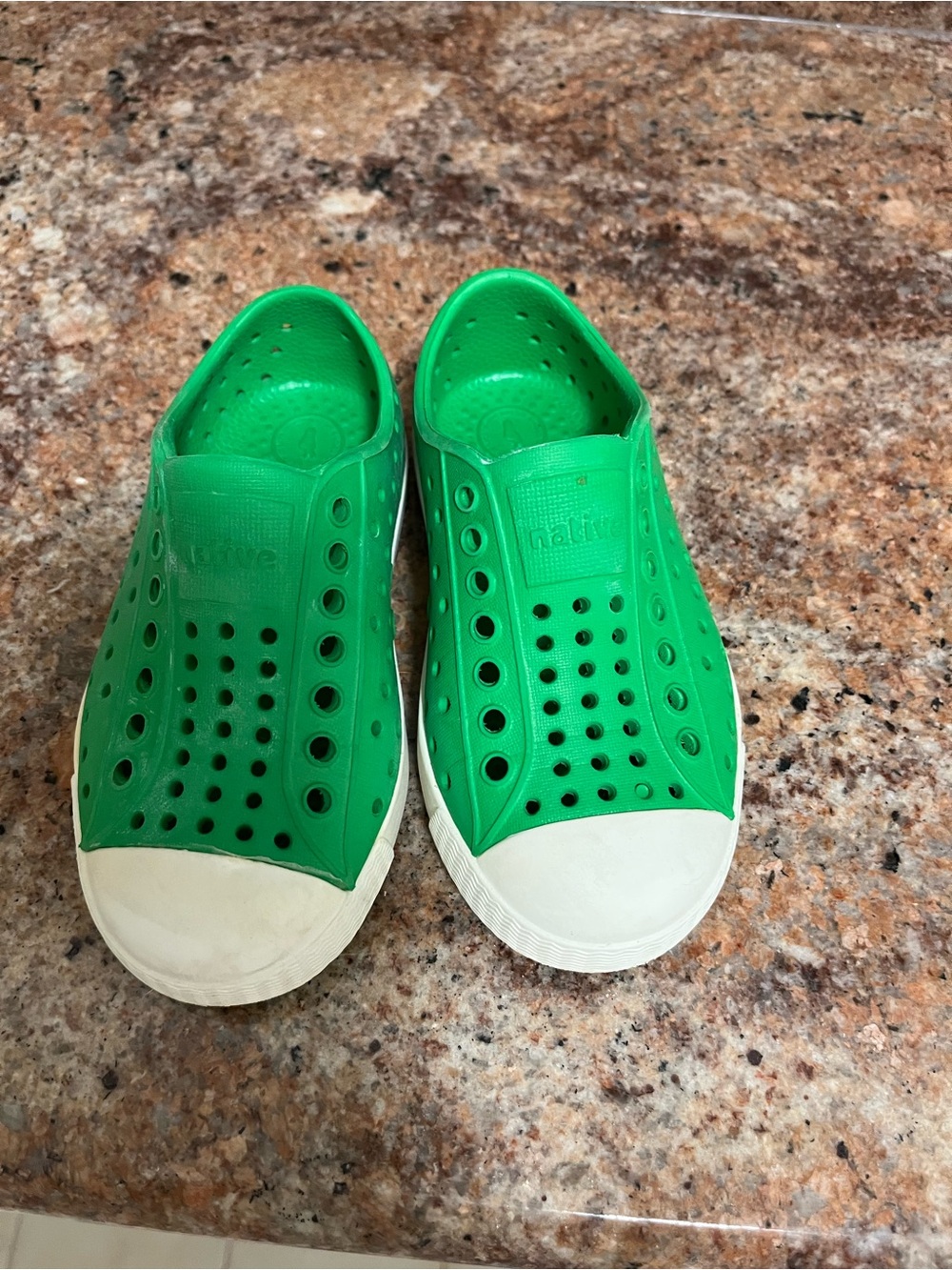 Native Kids Water Shoe Slip-On in Bright Green with White Toe